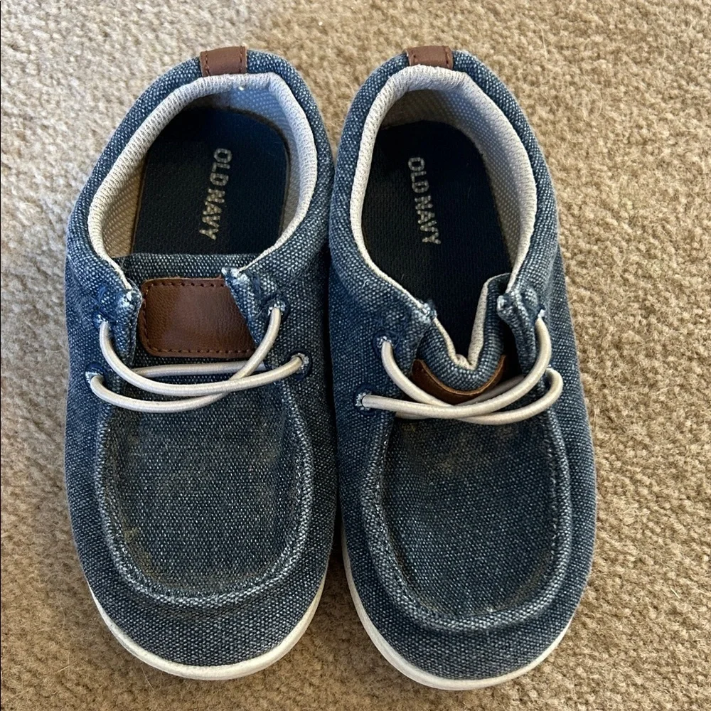 Kid Old Navy Blue Denim-Style Slip-On Shoes with Brown Accents